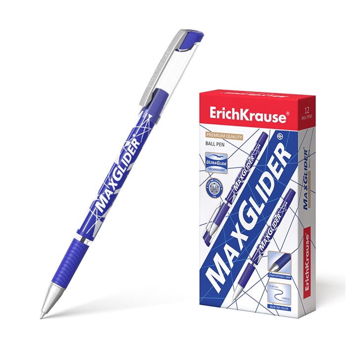Ручка шариковая ErichKrause MaxGlider® Stick&Grip 0.7, Ultra Glide Technology, цвет  чернил синий (в коробке по 12 шт.) - фото 460211