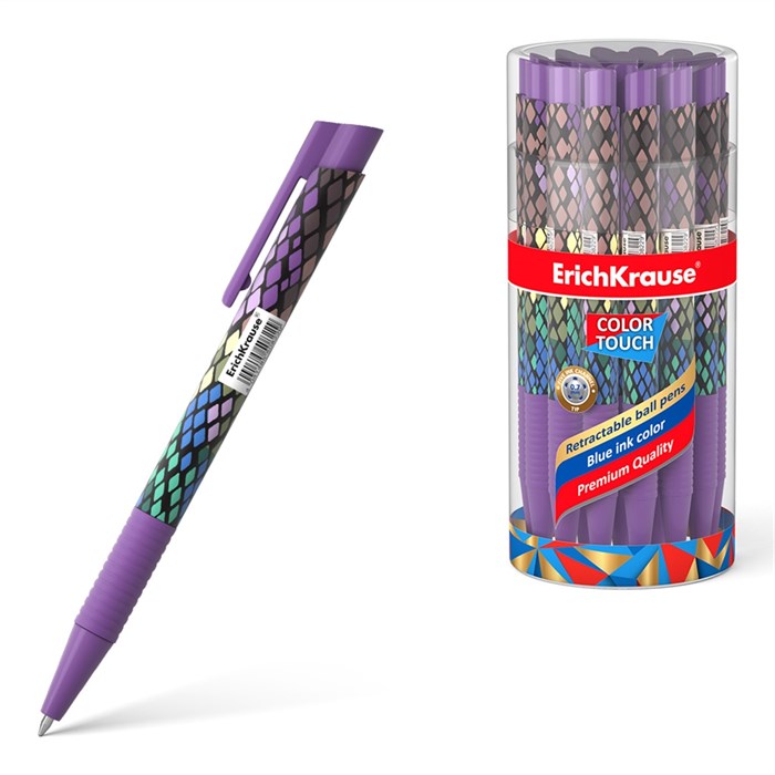 Ручка шариковая автоматическая ErichKrause ColorTouch Matic&Grip Purple Python 0.7, цвет чернил синий (в тубусе по 24 шт.) - фото 460698