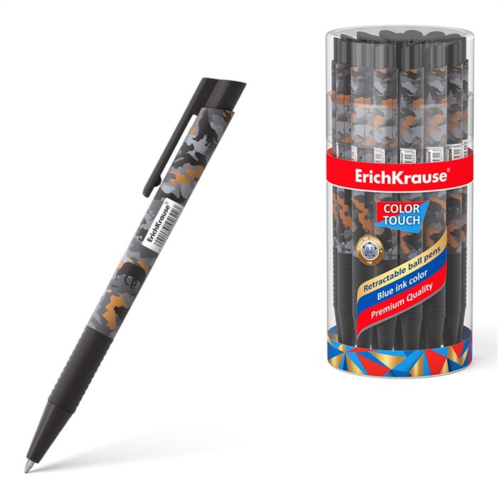 Ручка шариковая автоматическая ErichKrause ColorTouch Matic&Grip Rough Native 0.7, цвет чернил синий (в тубусе по 24 шт.) - фото 460705