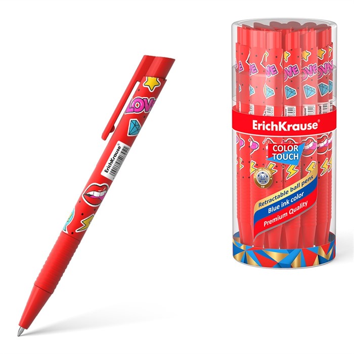 Ручка шариковая автоматическая ErichKrause ColorTouch Matic&Grip Sweet love 0.7, цвет чернил синий (в тубусе по 24 шт.) - фото 460720