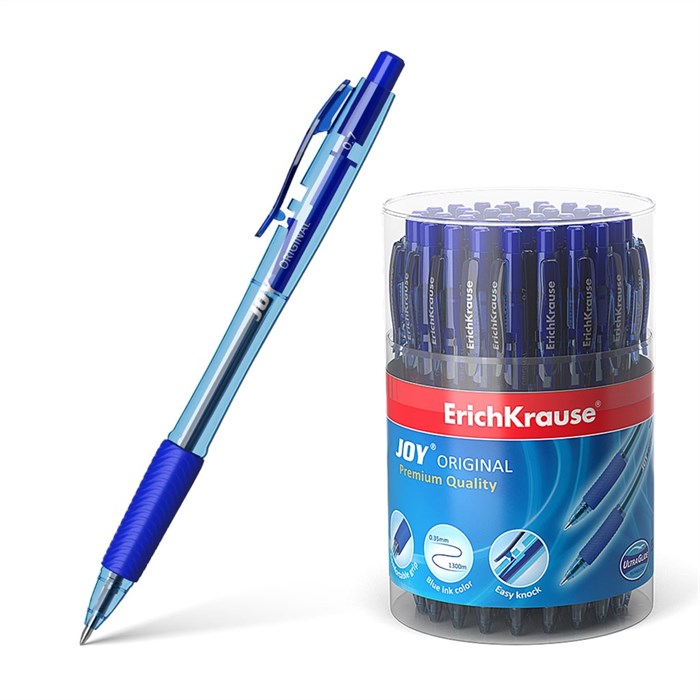 Ручка шариковая автоматическая ErichKrause JOY® Matic&Grip Original 0.7, Super Glide Technology, цвет  чернил синий (в тубусе по 50 шт.) - фото 460767