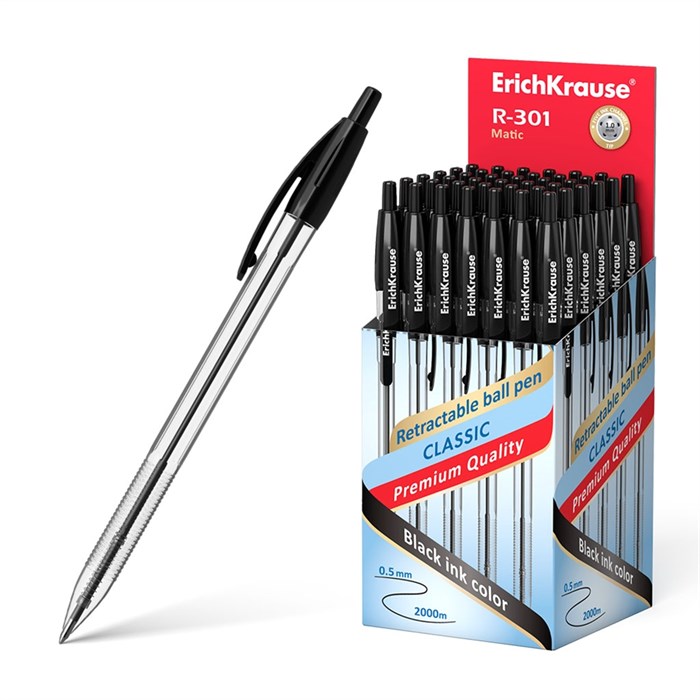 Ручка шариковая автоматическая ErichKrause R-301 Matic Classic 1.0, цвет чернил черный (в коробке по 50 шт.) - фото 460832