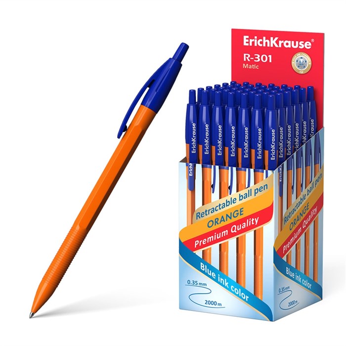 Ручка шариковая автоматическая ErichKrause R-301 Matic Orange 0.7, цвет чернил синий (в коробке по 50 шт.) - фото 460843