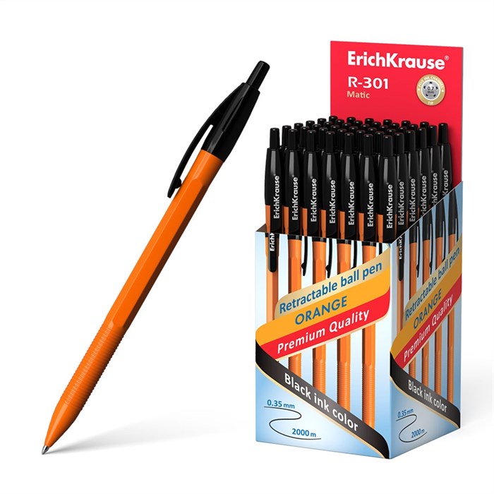 Ручка шариковая автоматическая ErichKrause R-301 Matic Orange 0.7, цвет чернил черный (в коробке по 50 шт.) - фото 460848