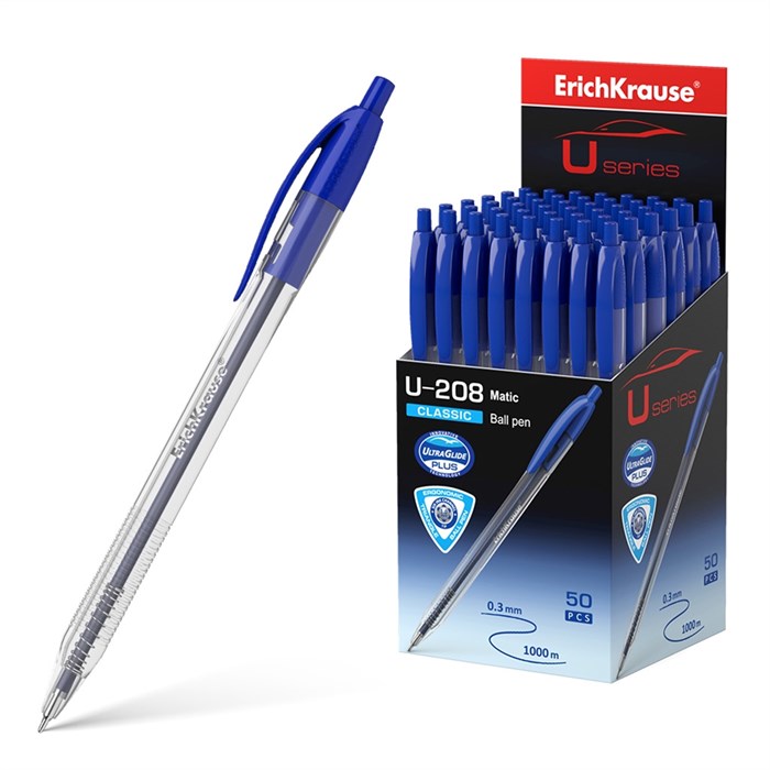 Ручка шариковая автоматическая ErichKrause U-208 Matic Classic 1.0, Ultra Glide Technology, цвет чернил синий (в коробке по 50 шт.) - фото 460944