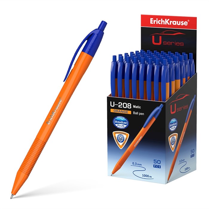 Ручка шариковая автоматическая ErichKrause U-208 Matic Orange 1.0, Ultra Glide Technology, цвет чернил синий (в коробке по 50 шт.) - фото 460949
