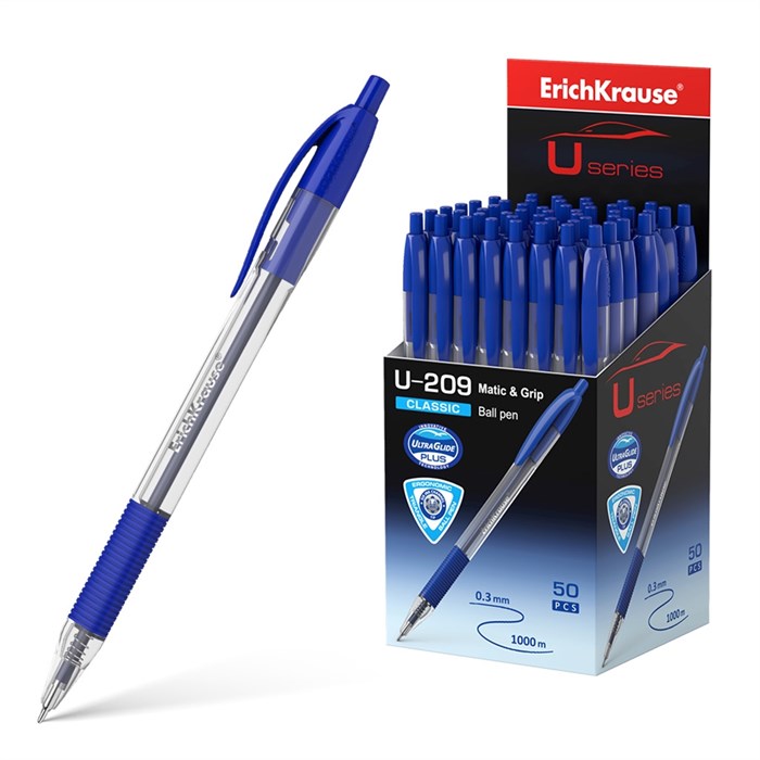 Ручка шариковая автоматическая ErichKrause U-209 Matic&Grip Classic 1.0, Ultra Glide Technology, цвет чернил синий (в коробке по 50 шт.) - фото 460960