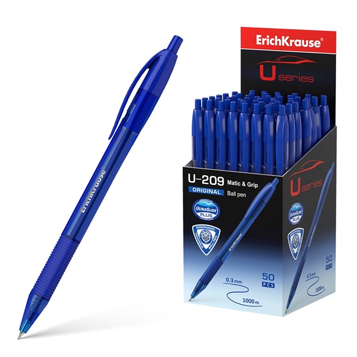 Ручка шариковая автоматическая ErichKrause U-209 Matic&Grip Original 1.0, Ultra Glide Technology, цвет чернил синий (в коробке по 50 шт.) - фото 460976