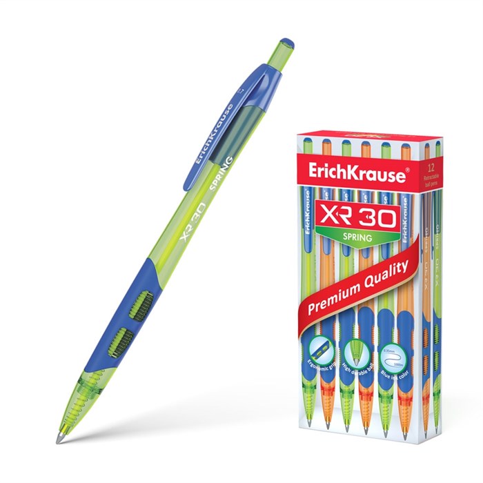Ручка шариковая автоматическая ErichKrause XR-30 Matic&Grip Spring 0.7, цвет чернил синий (в коробке по 12 шт.) - фото 460988