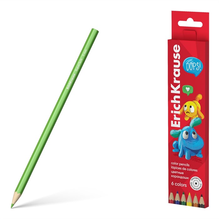 Цветные карандаши деревянные ErichKrause Jolly Friends шестигранные, грифель 3 мм, 6 цветов (в коробке с европодвесом 6 шт) - фото 475804