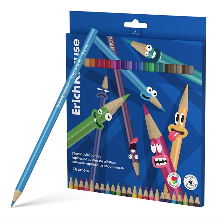 Цветные карандаши пластиковые ErichKrause Color Friends трехгранные, грифель 3 мм, 24 цвета (в коробке с европодвесом 24 шт) - фото 475830