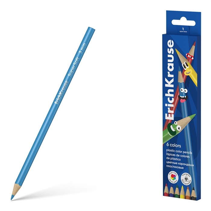 Цветные карандаши пластиковые ErichKrause Color Friends трехгранные, грифель 3 мм, 6 цветов (в коробке с европодвесом 6 шт) - фото 475831