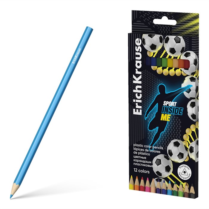 Цветные карандаши пластиковые ErichKrause Sport DNA трехгранные 12 цветов (в коробке с европодвесом 12 шт) - фото 475843