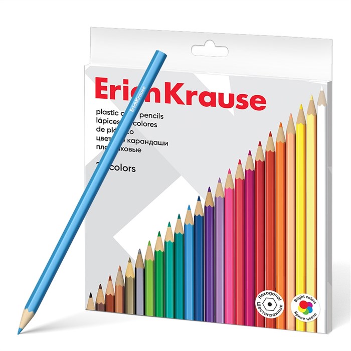 Цветные карандаши пластиковые ErichKrause шестигранные 24 цвета (в коробке с европодвесом 24 шт) - фото 475851
