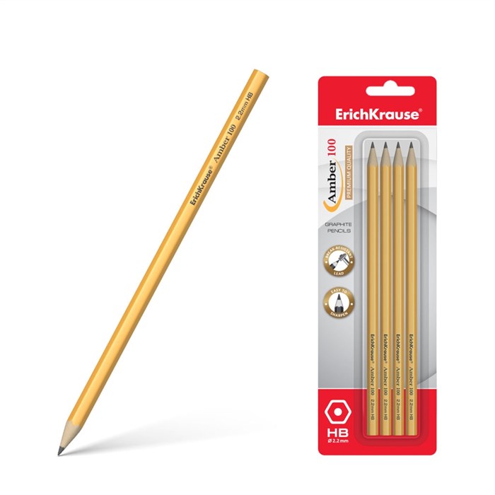 Чернографитный шестигранный карандаш ErichKrause® Amber 100 HB (в блистере по 4 шт.) - фото 476154