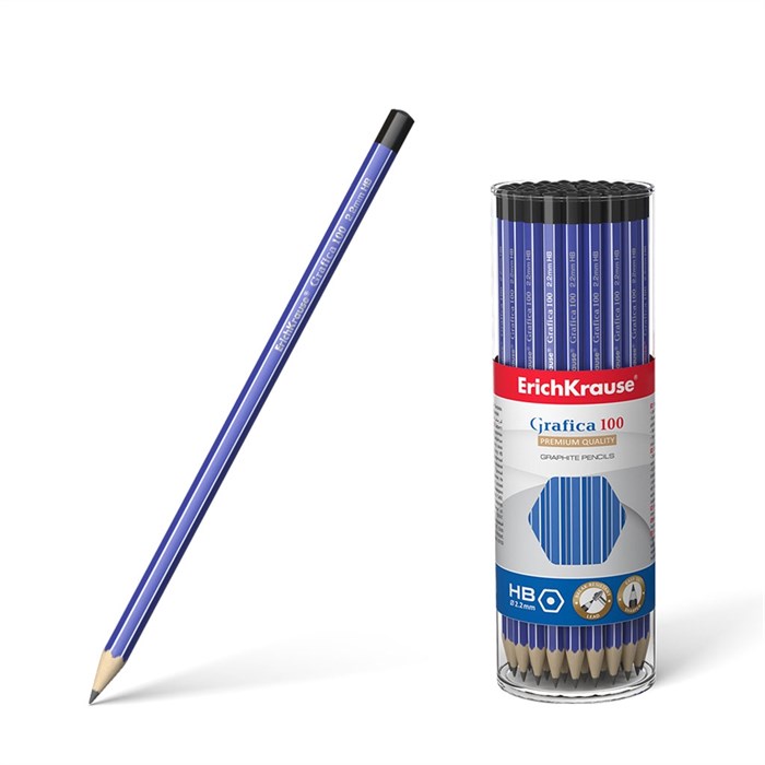 Чернографитный шестигранный карандаш ErichKrause® Grafica 100 HB (в тубусе по 42 шт.) - фото 476159