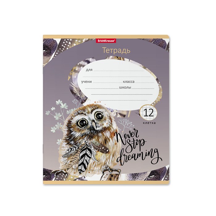 Тетрадь ErichKrause Dreamy Owl, 12 листов, клетка (в плёнке по 10 шт.) - фото 486526