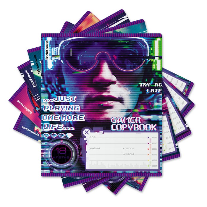 Тетрадь ErichKrause Cyber Game, 18 листов, клетка (в плёнке по 10 шт.)_MIX-PACK - фото 487799