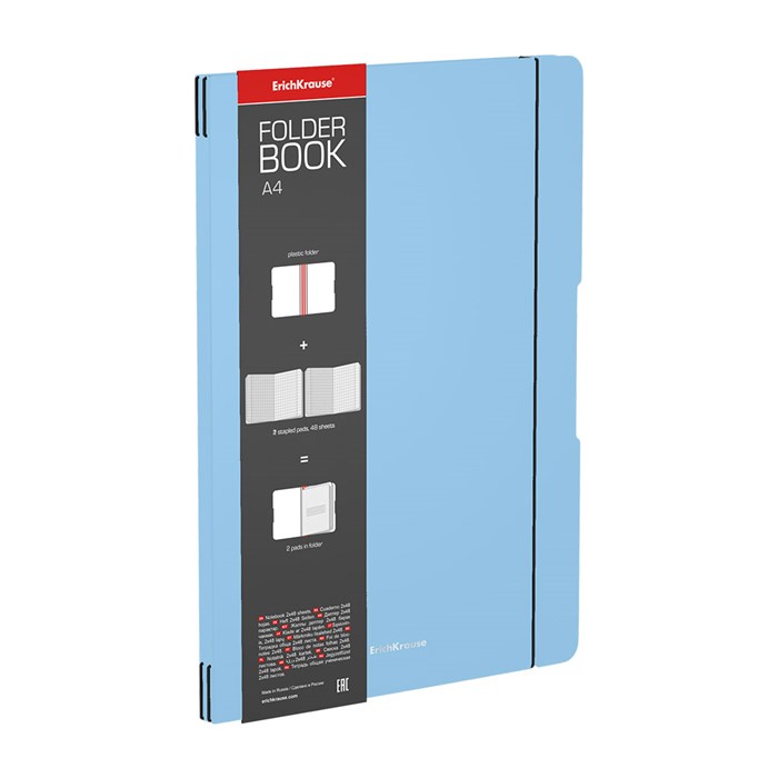 Тетрадь общая ученическая в съемной пластиковой обложке ErichKrause FolderBook Pastel, голубой, А4, 2x48 листов, клетка - фото 493778