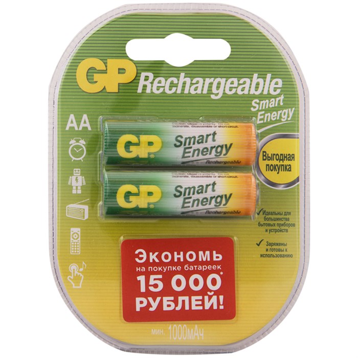 Аккумулятор GP AA (HR06) 1000mAh 2BL R324204 - фото 499874