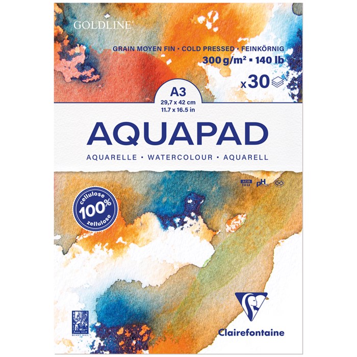 Альбом для акварели, 30л., А3, на склейке Clairefontaine "Goldline Aqua", 300г/м2, холод. прессование R320265 - фото 506521