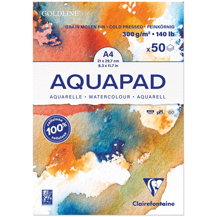 Альбом для акварели, 50л., А4, на склейке Clairefontaine "Goldline Aqua", 300г/м2, холод. прессование R320264 - фото 506538