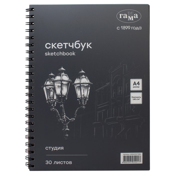 Альбом для графики, 30л., А4, на спирали Гамма "Студия", черный, 140г/м2 R370394 - фото 506927