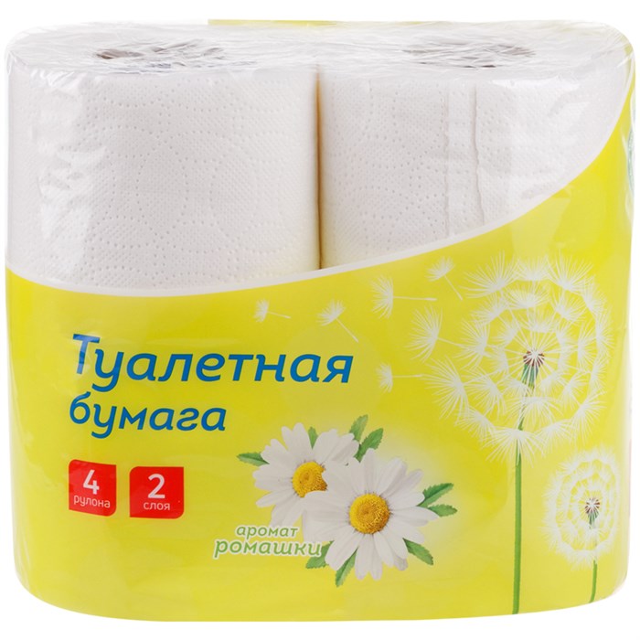 Бумага туалетная OfficeClean 2-слойная, 4шт., тиснение, белая, ромашка R300440 - фото 507449