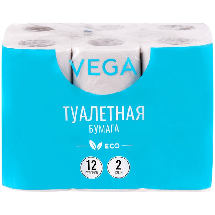 Бумага туалетная Vega 2-слойная, 12шт., эко, 15м, тиснение, белая R315617 - фото 507482