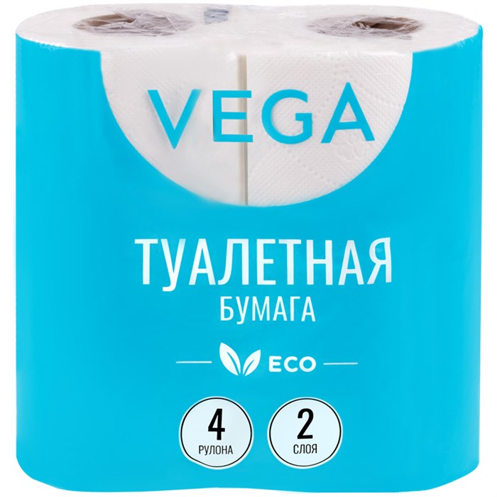 Бумага туалетная Vega 2-слойная, 4шт., эко, 15м, тиснение, белая R315616 - фото 507483