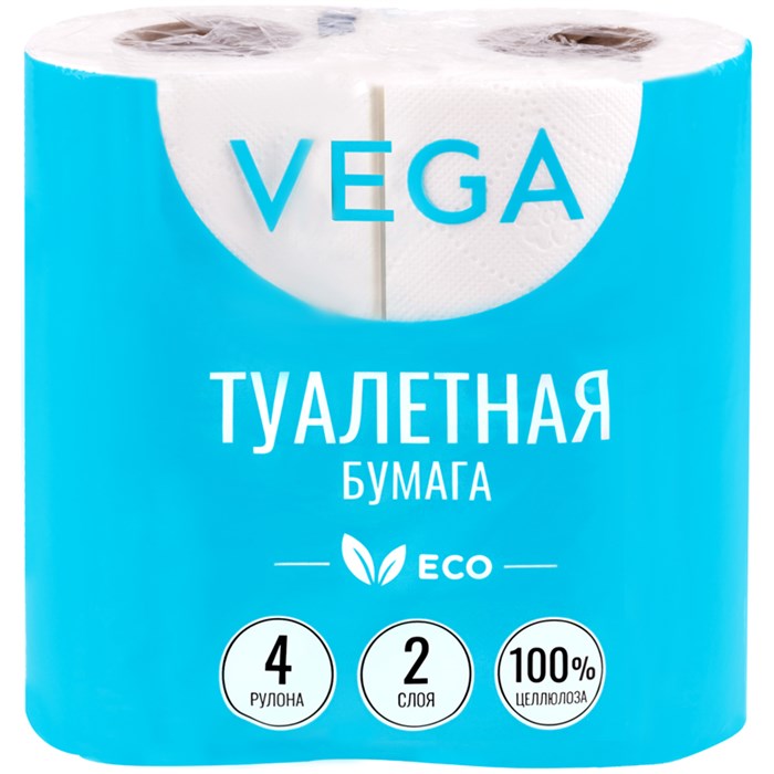 Бумага туалетная Vega 2-слойная, 4шт., эко, 15м, тиснение, белая, 100% целлюлоза R315618 - фото 507484