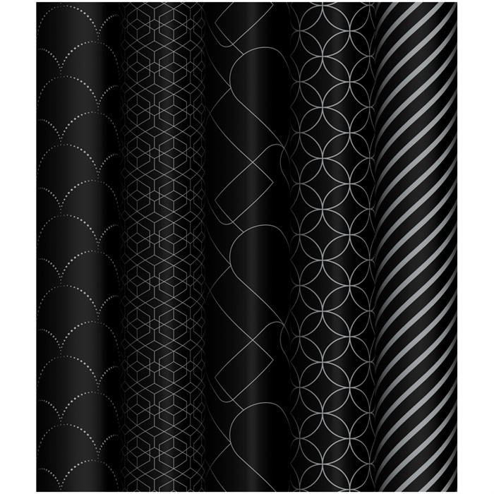 Упаковочная бумага глянц. 70*100см, MESHU "Pattern on black", 80г/м2, ассорти 5 дизайнов R358115 - фото 507722