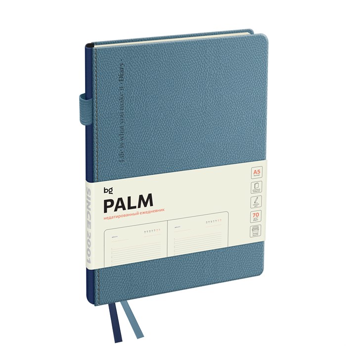 Ежедневник недатированный, А5, 136л., твердый переплет, кожзам, BG "Palm. Steel blue", голубой R369923 - фото 516011