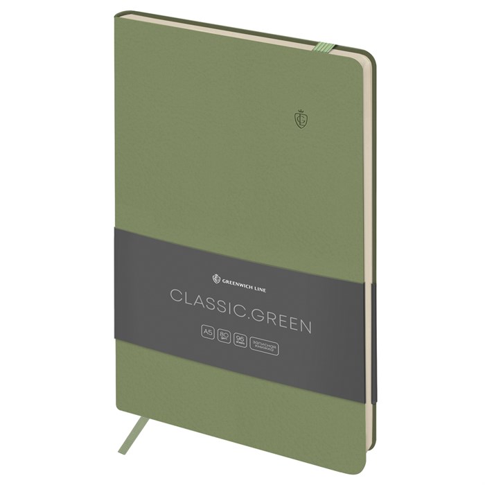 Записная книжка А5 96л. ЛАЙТ, кожзам, Greenwich Line "Classic. Green", с резинкой, блок без линовки R358027 - фото 519567