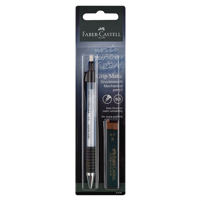 Карандаш механический Faber-Castell "Grip Matic"+грифели, 0,5мм, небесный, блистер R379735 - фото 522061