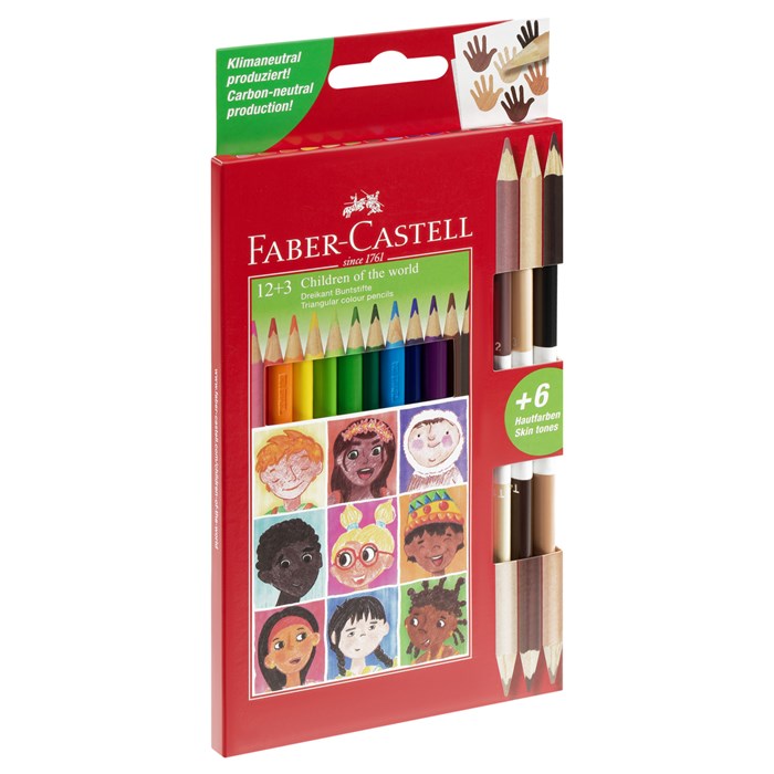 Карандаши цветные Faber-Castell , 12цв."Дети мира", заточ.+3цв., картон, европодвес. R375095 - фото 522878