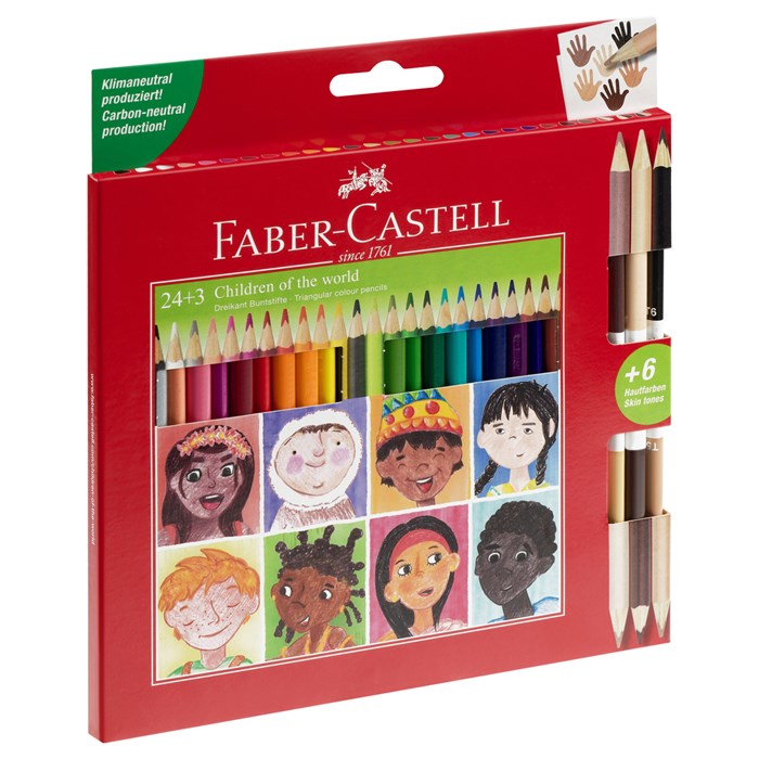 Карандаши цветные Faber-Castell , 24цв.,"Дети мира" заточ.+3цв., картон, европодвес. R375096 - фото 522880