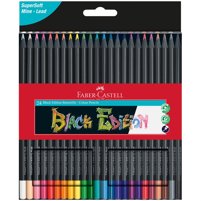 Карандаши цветные Faber-Castell "Black Edition", 24цв., трехгран., черное дерево, заточен., картон. R327099 - фото 522895