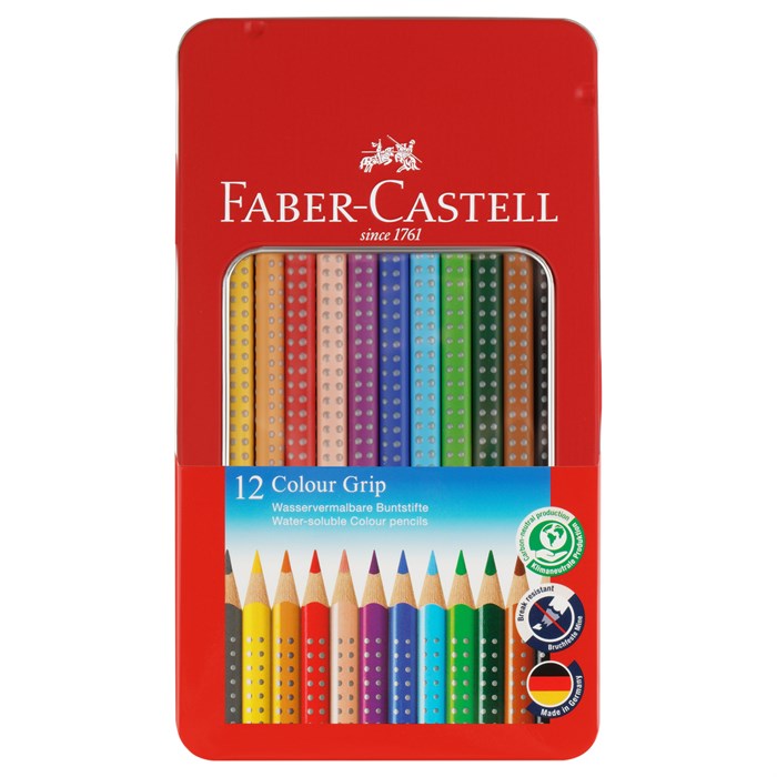 Карандаши цветные Faber-Castell "Grip", 12цв., трехгран., заточен., метал. кор. R286231 - фото 522919