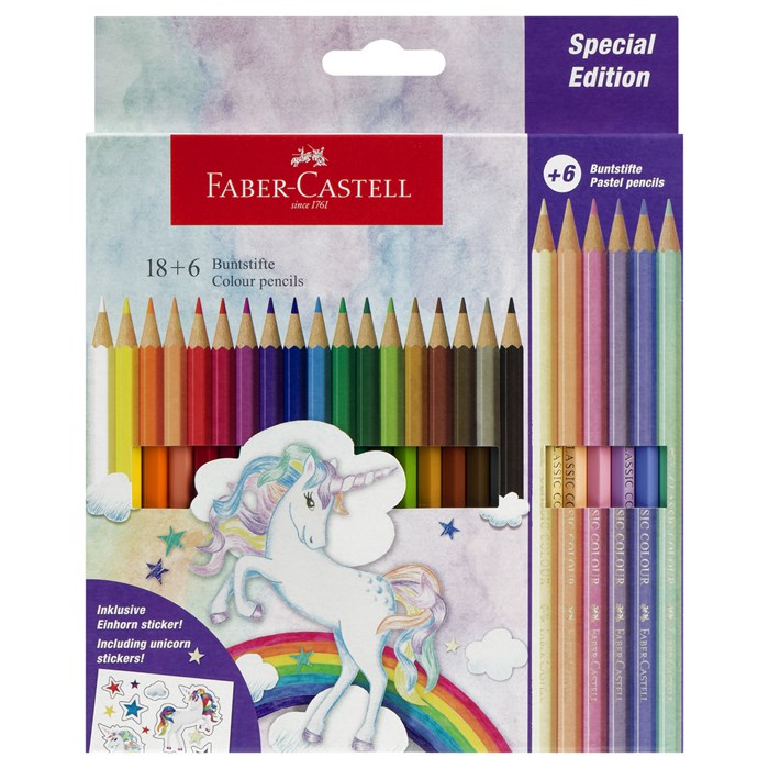 Карандаши цветные Faber-Castell "Unicorn", 18цв., шестигр., заточ.+6 паст. цв., картон, европодвес R375098 - фото 522983