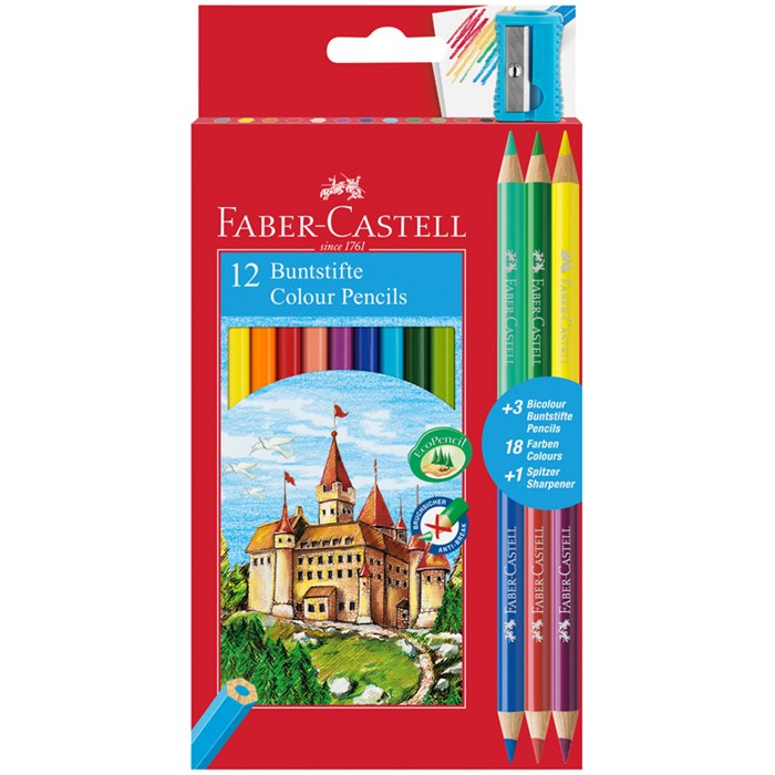 Карандаши цветные Faber-Castell "Замок", 12цв., шестигр., заточ.+6цв.+точилка, картон, европодвес R286620 - фото 522992