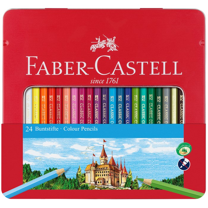 Карандаши цветные Faber-Castell "Замок", 24цв., шестигр., заточ., метал. кор. R286246 - фото 523004