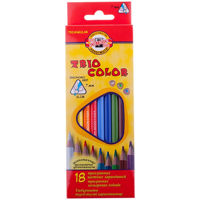 Карандаши цветные Koh-I-Noor "TrioColor", 18цв., трехгран., заточен., европодвес R132769 - фото 523074