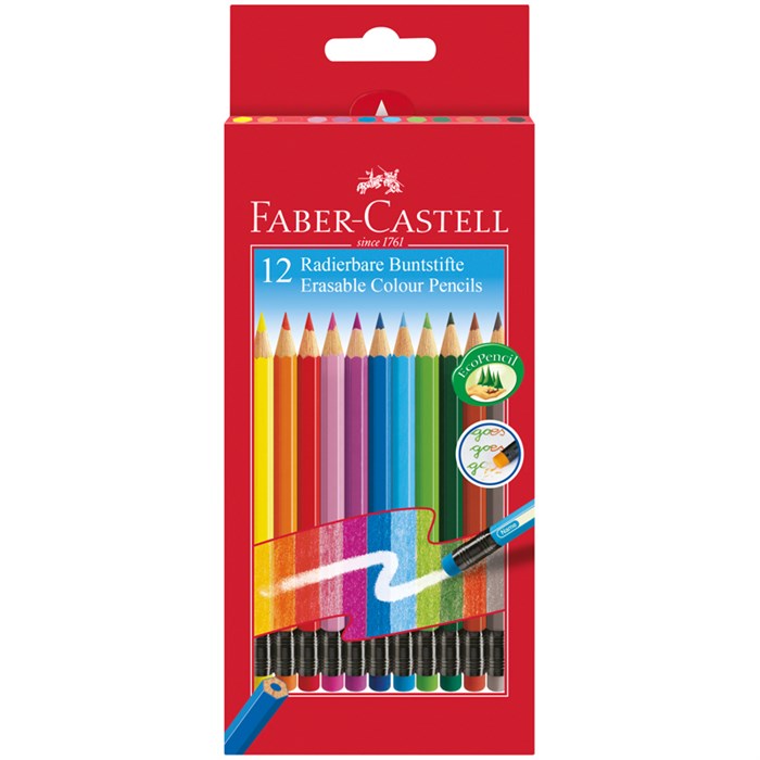 Карандаши цветные стираемые Faber-Castell, 12цв., заточен., картон, европодвес R286221 - фото 523920