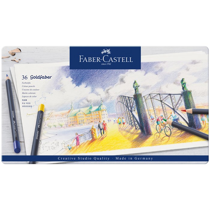 Карандаши цветные Faber-Castell "Goldfaber", 36цв., круглые, заточен., метал. коробка R285915 - фото 524351