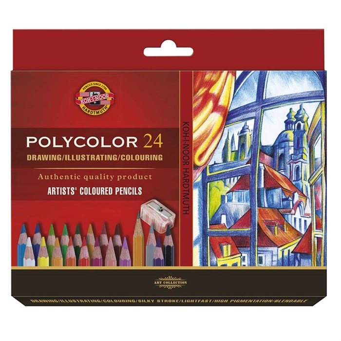 Карандаши цветные художественные Koh-I-Noor "Polycolor 3834", 24цв., заточен.+ точилка+2 ч/гр. кар. 1500, картон, европодвес R327287 - фото 524385