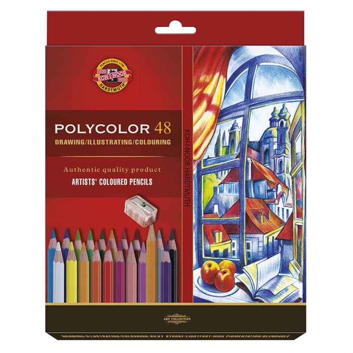 Карандаши цветные художественные Koh-I-Noor "Polycolor 3836", 48цв., заточен.+ точилка+2 ч/гр. кар. 1500, картон, европодвес R324507 - фото 524392