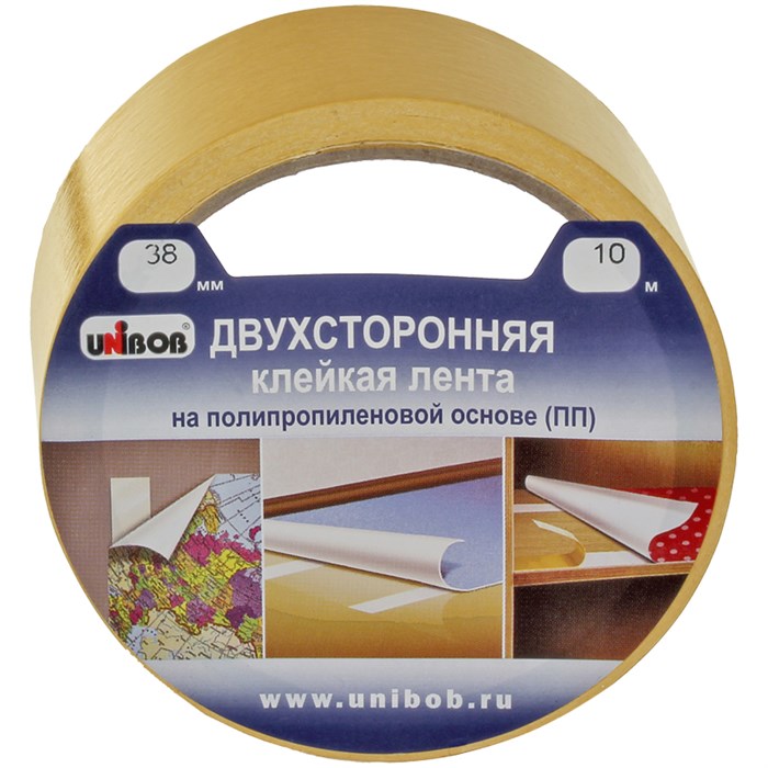 Клейкая лента двусторонняя Unibob, 38мм*10м, полипропилен, инд. упаковка R227969 - фото 529944