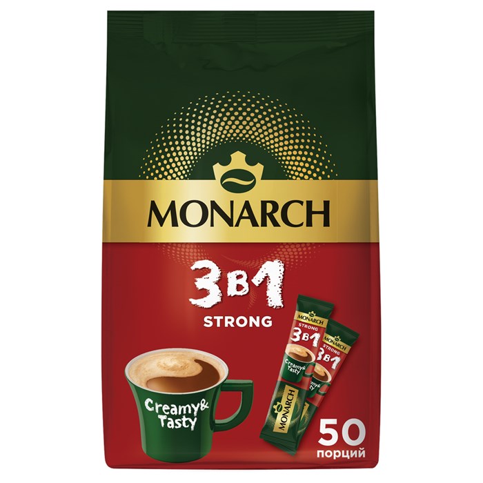 Кофе растворимый Monarch "Strong", 3в1, порошкообразный, порционный, 50 пакетиков*13,5г, мягкая упаковка R375397 - фото 533061