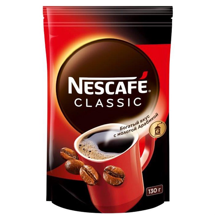 Кофе растворимый Nescafe "Classic", гранулированный/порошкообразный, с молотым, мягкая упаковка, 130г R350024 - фото 533065